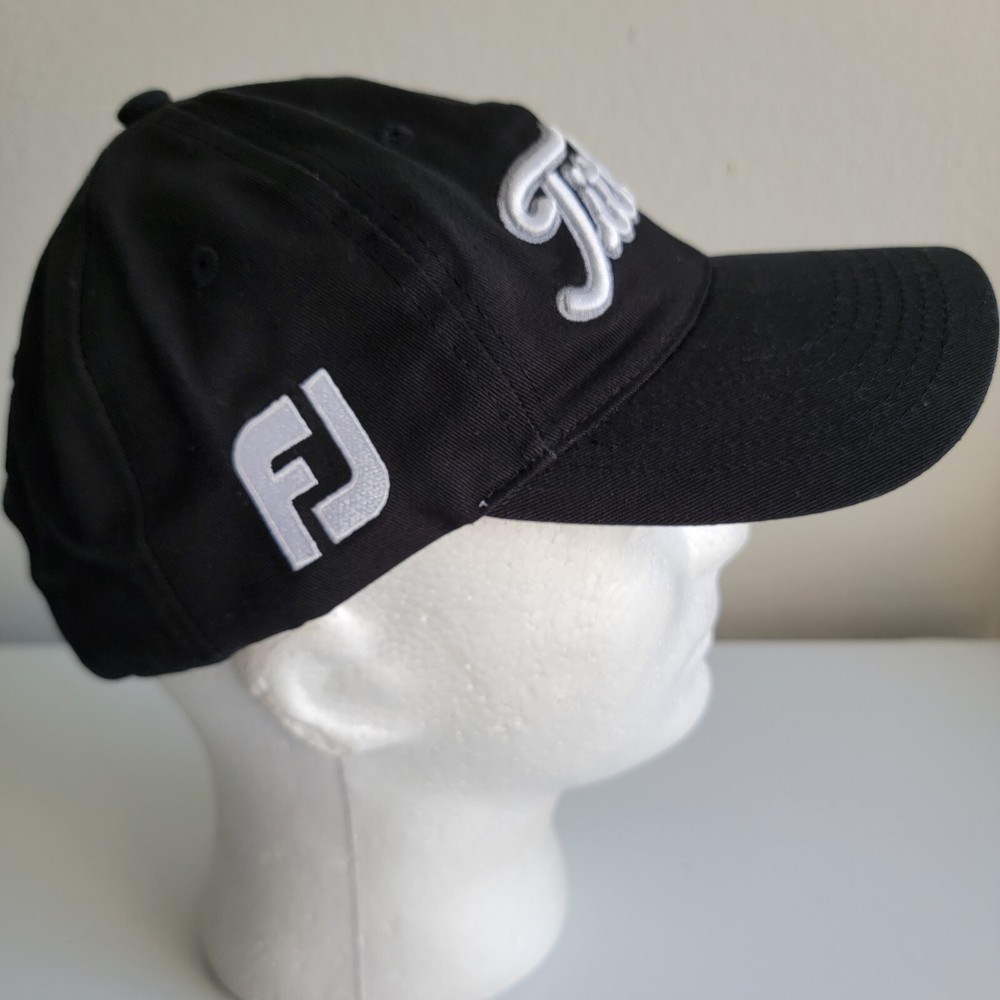 Titleist FootJoy FJ Golf Strapback Hat Cap Logo Black Silver Adjustable Men