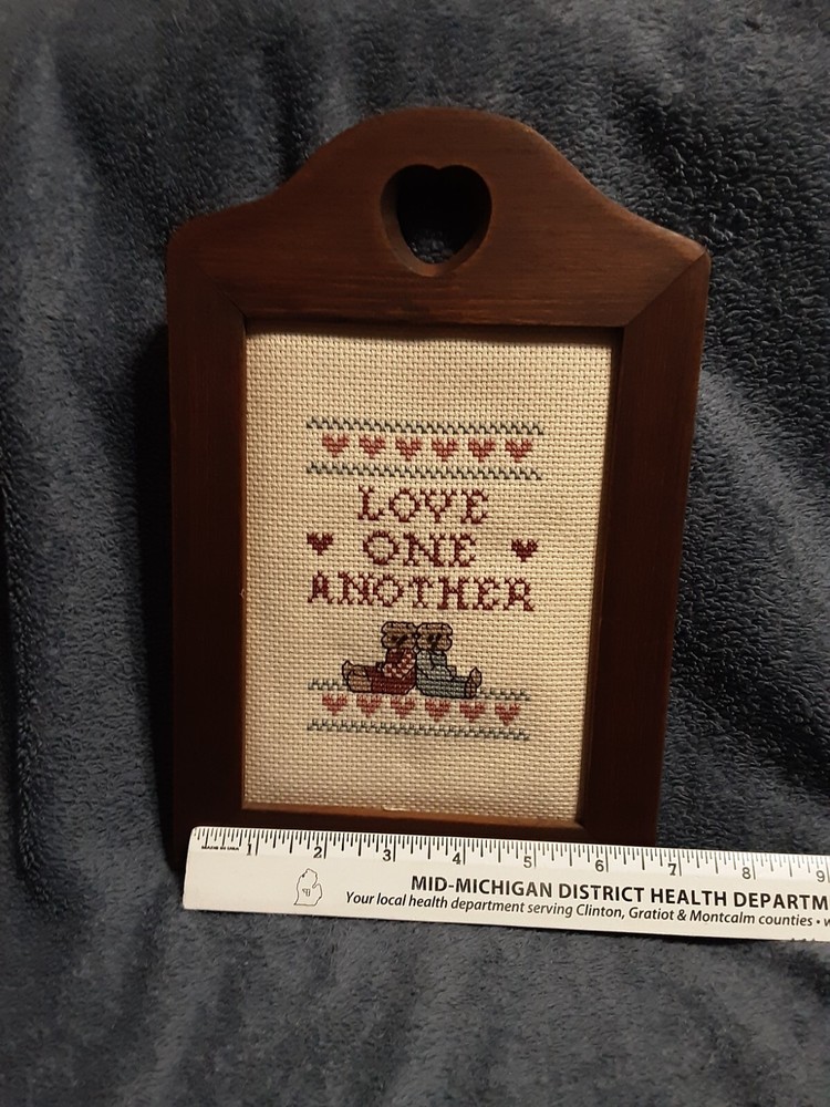 Framed finished Cross Stitch Love One Another