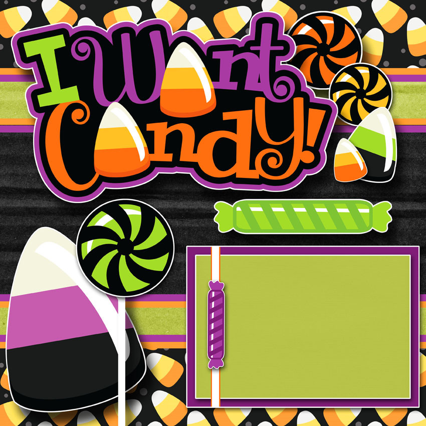 HALLOWEEN CANDY ~ 2 premade scrapbook pages paper piecing ~ BY DIGISCRAP #A0147