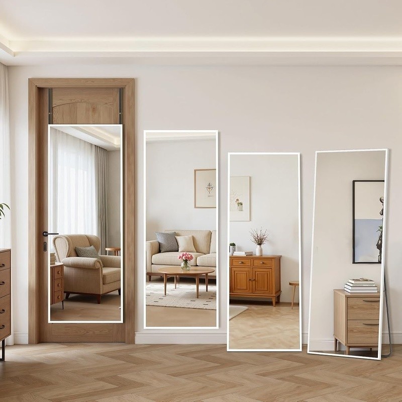 Full Length Door Mirror Aluminum Frame Adjustable Height Explosion-Proof Safety