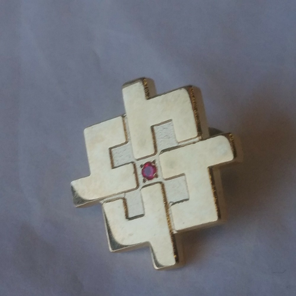 Ruby Accent Gold Color Design Metal Tie Tack