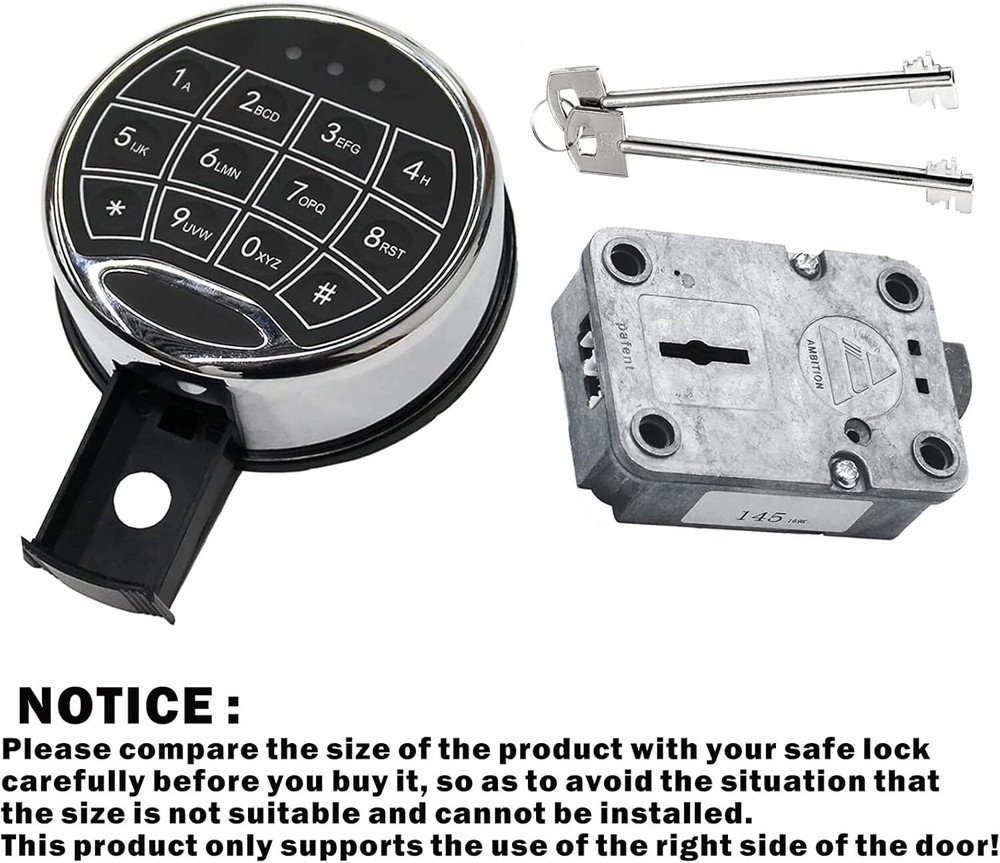 Ambition Safe Lock Replacement Electronic Keypad Lock Right Swing Bolt & 2 Key