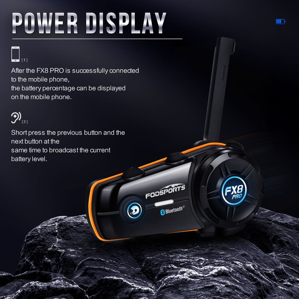 2x FX8 Pro Motorcycle Helmet Bluetooth Intercom Headset 8 Riders Communication
