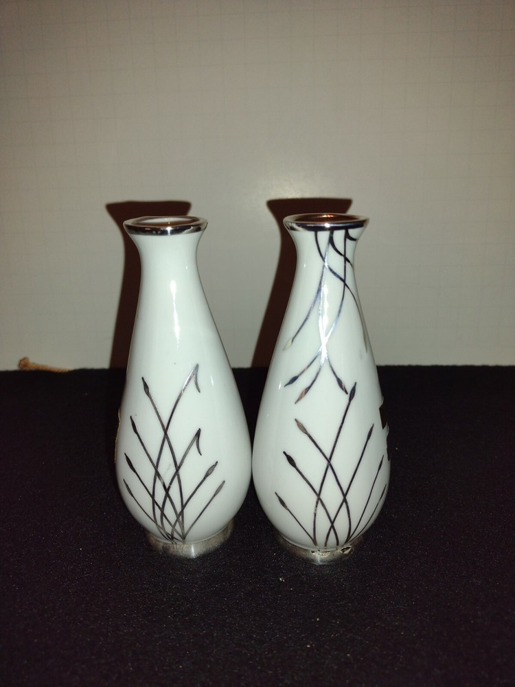 Small white Vase Layed With Silver