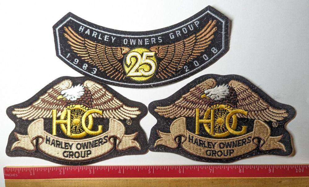3 LOT HARLEY OWNERS GROUP PATCHES INCLUDES 1983 - 2008 25 YEARS