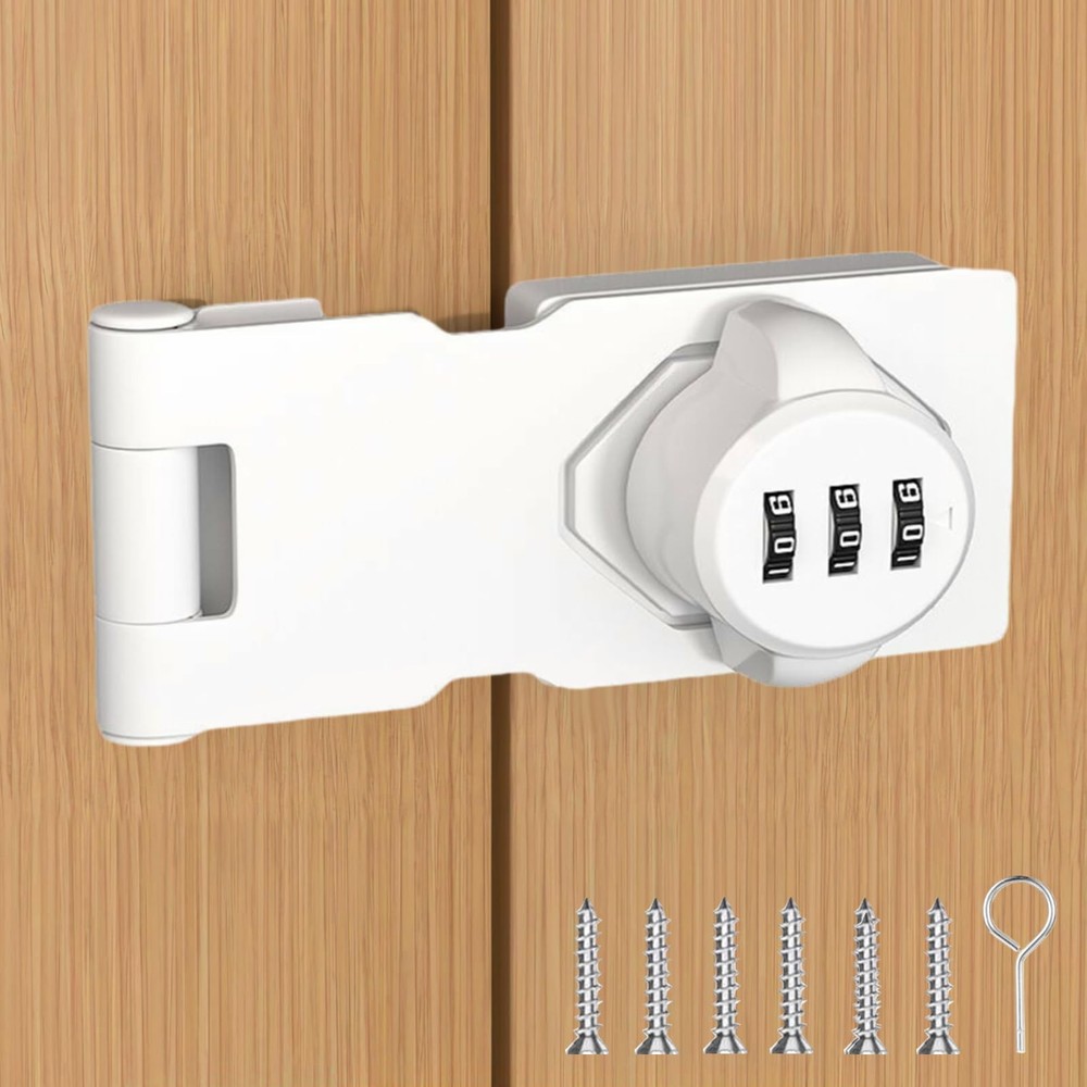 Bifold Door Lock White 3-Digit Password Keyless Cabinet Door Locks with Combinat