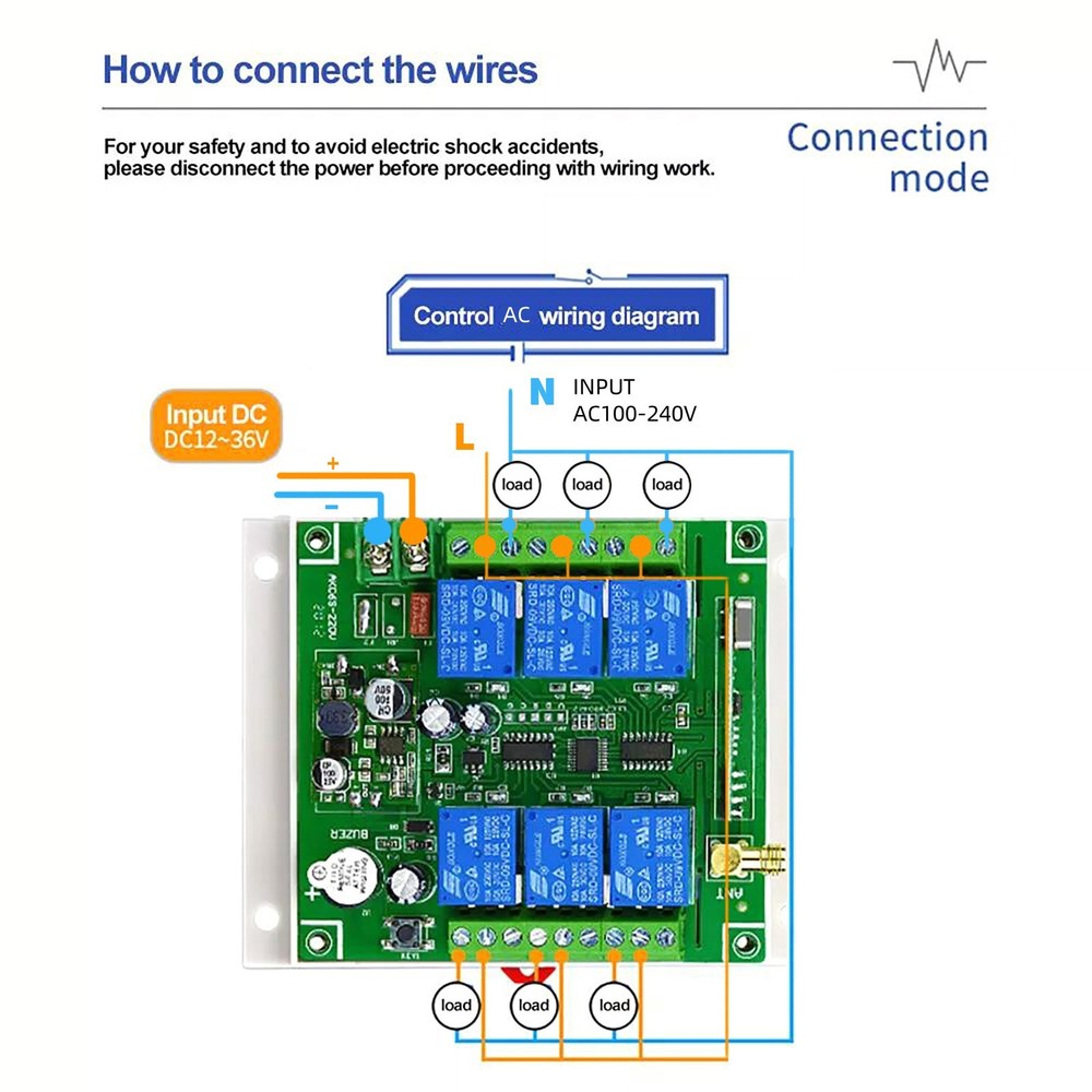 6 Channel 10A Relay Receiver 433mhz DC Wireless Remote Control RF Switch
