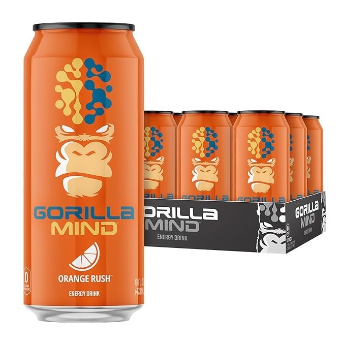 Gorilla Mind Energy Drink 16oz, 12-Pack(Orange Rush)