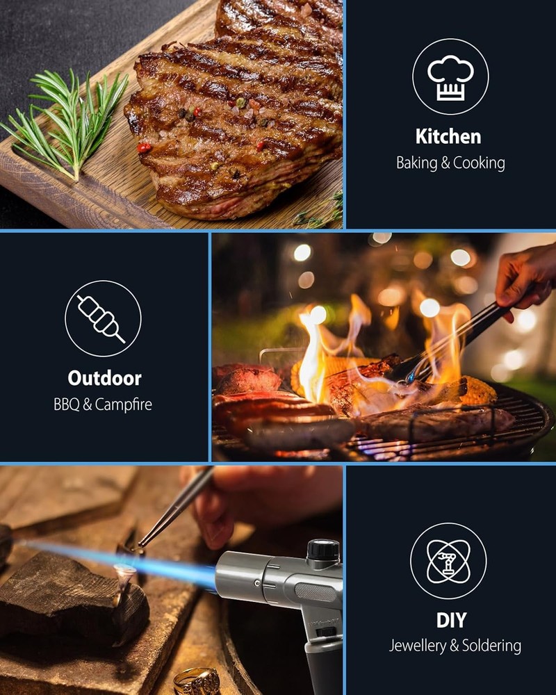 RONXS Torch Lighter, Refillable Kitchen Butane Torch, Cooking Torch with Safety