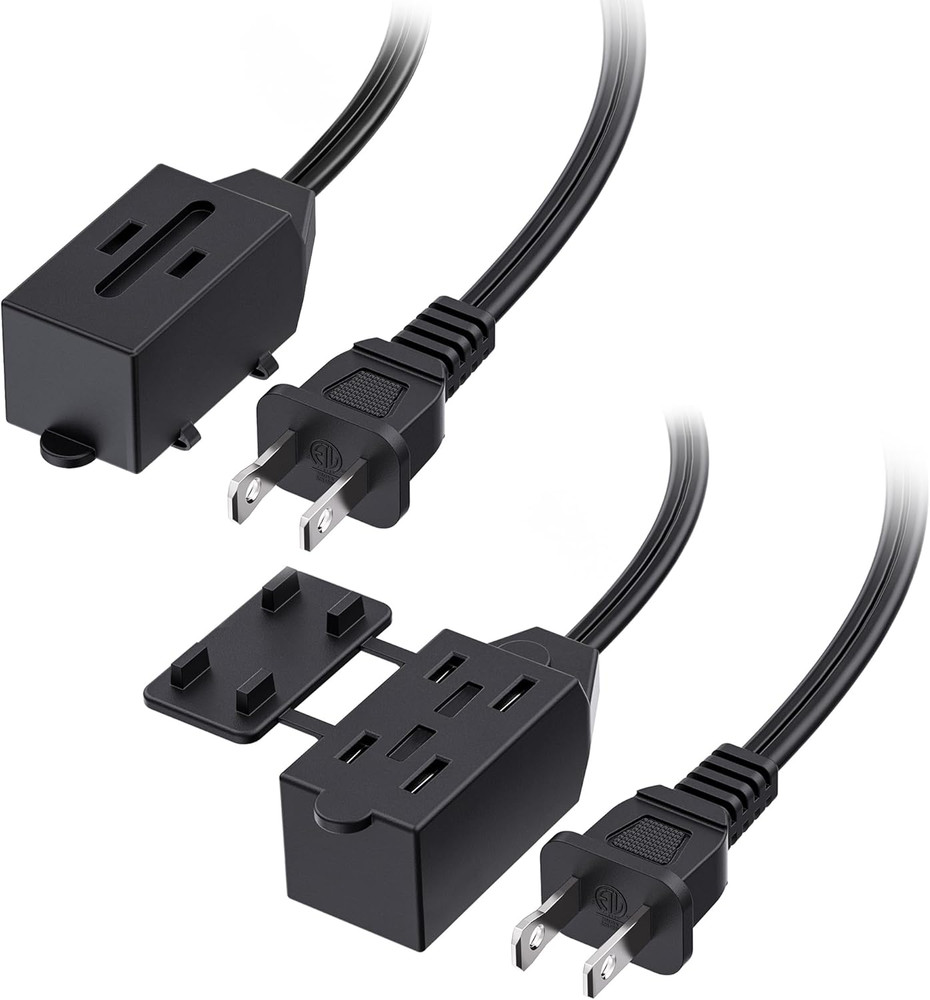 2-Pack 6ft 16 AWG 3-Outlet Extension Cords with Tamper Guard