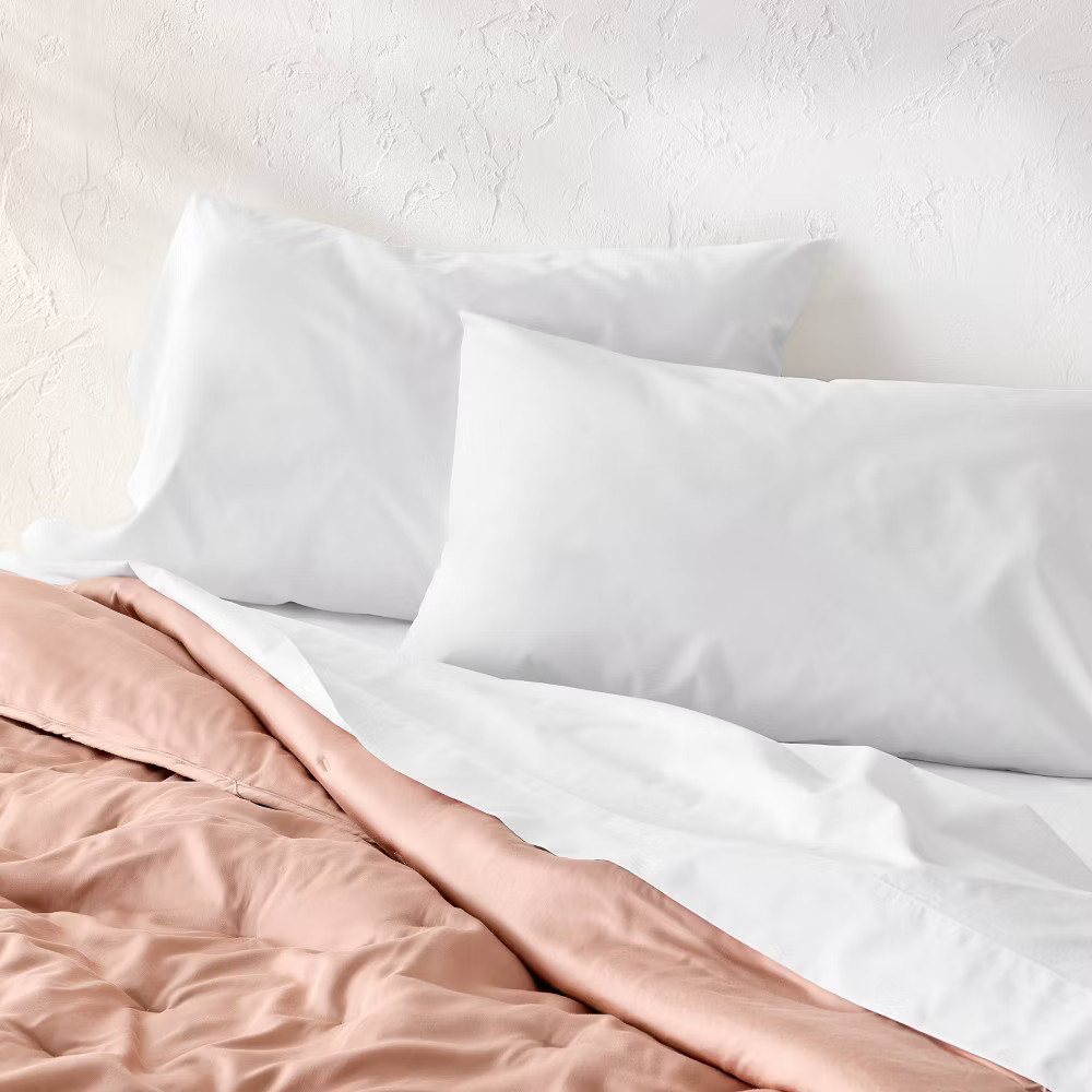 King 400 Thread Count Percale Pillowcases White - Casaluna