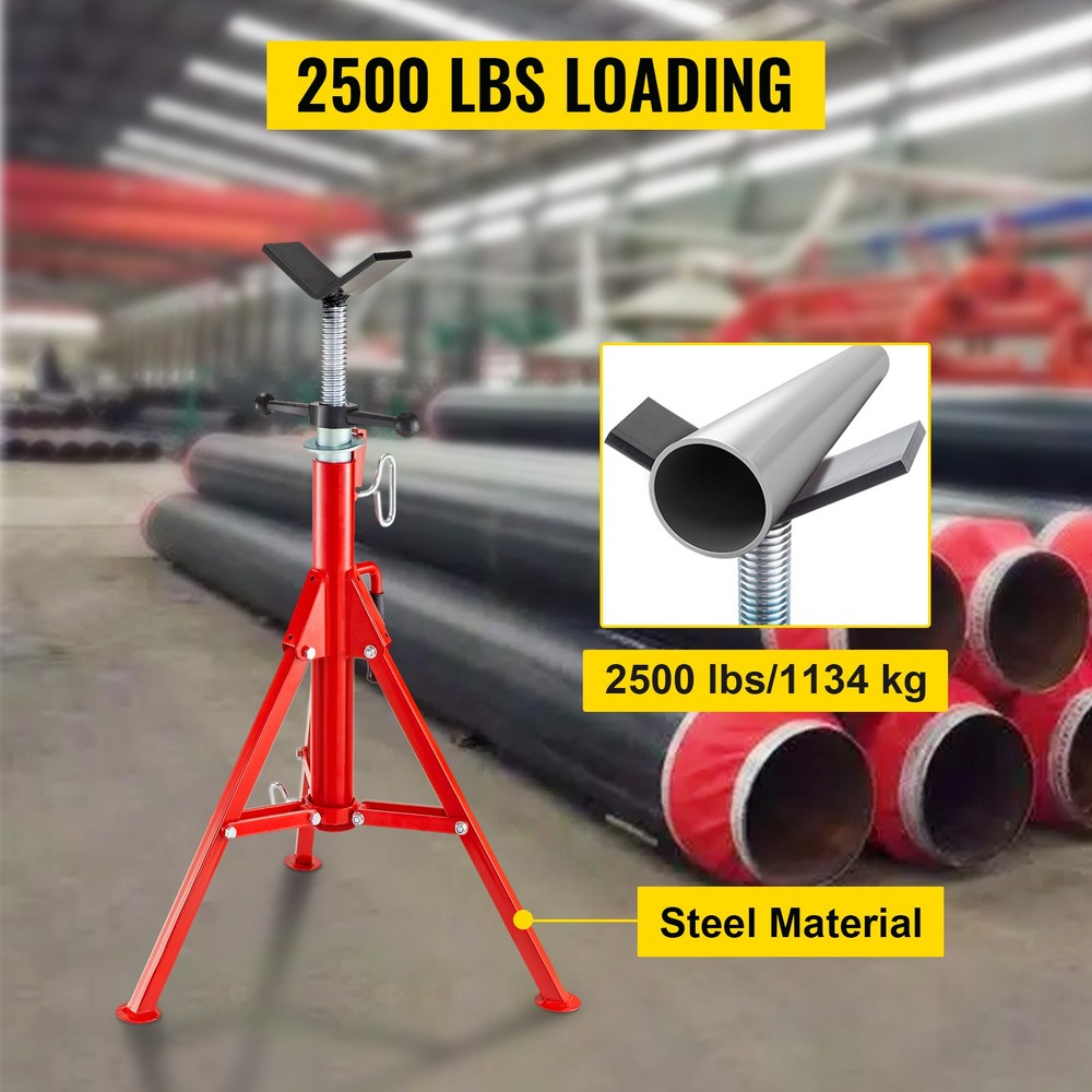 V Head Pipe Stand Adjustable Height 28-52 Inch, Pipe Jack Stands 2500 LB