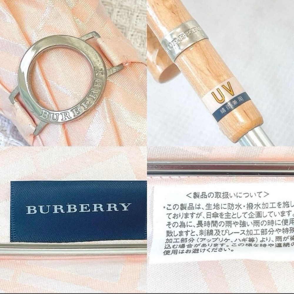 Burberry Shadow Check Umbrella Pink Logo 2 Stage Handle Authentic Rare