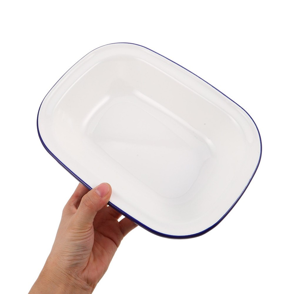 White Enamel Baking Pan Square Cake Heavy Duty Roasting Tray Rectangle