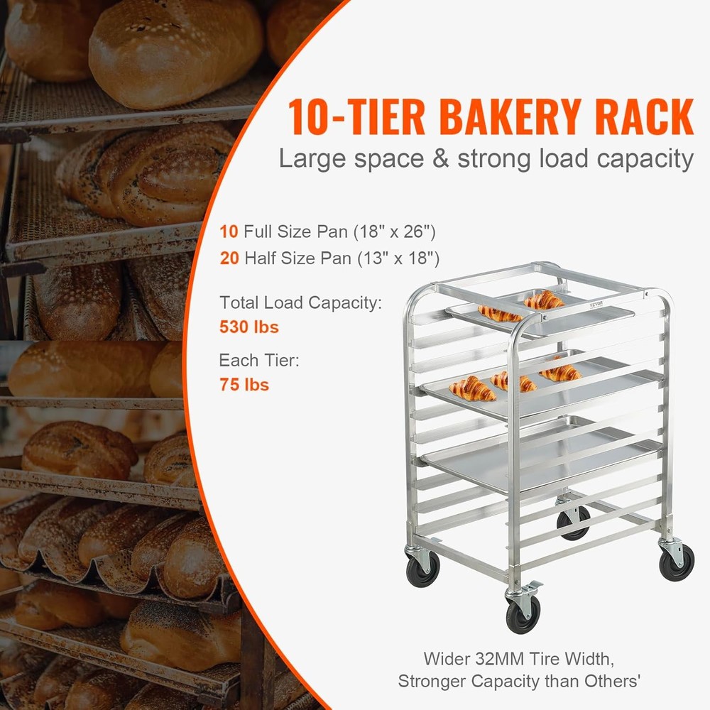 VEVOR 10-Tier Bun Pan Rack Aluminum Baking Trolley