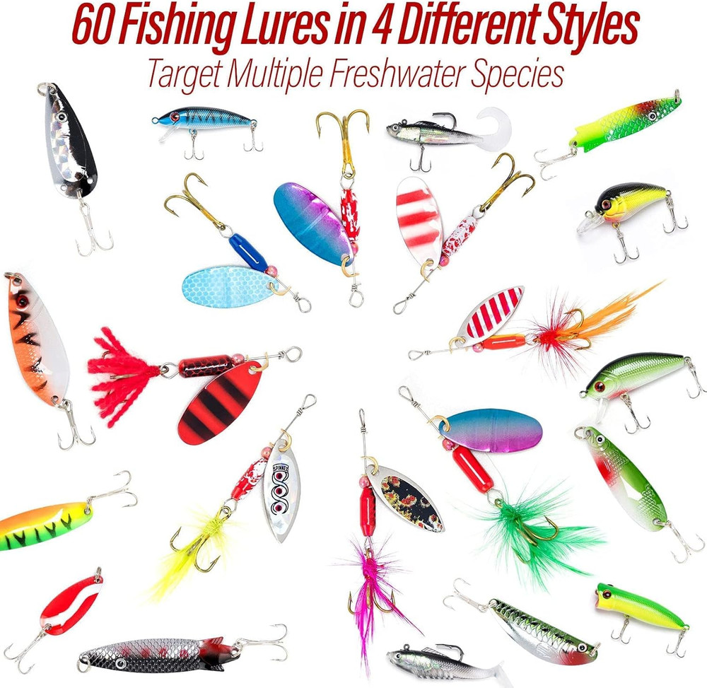 Fishing Tackle Bag 5 Boxes w/ 60 Lures