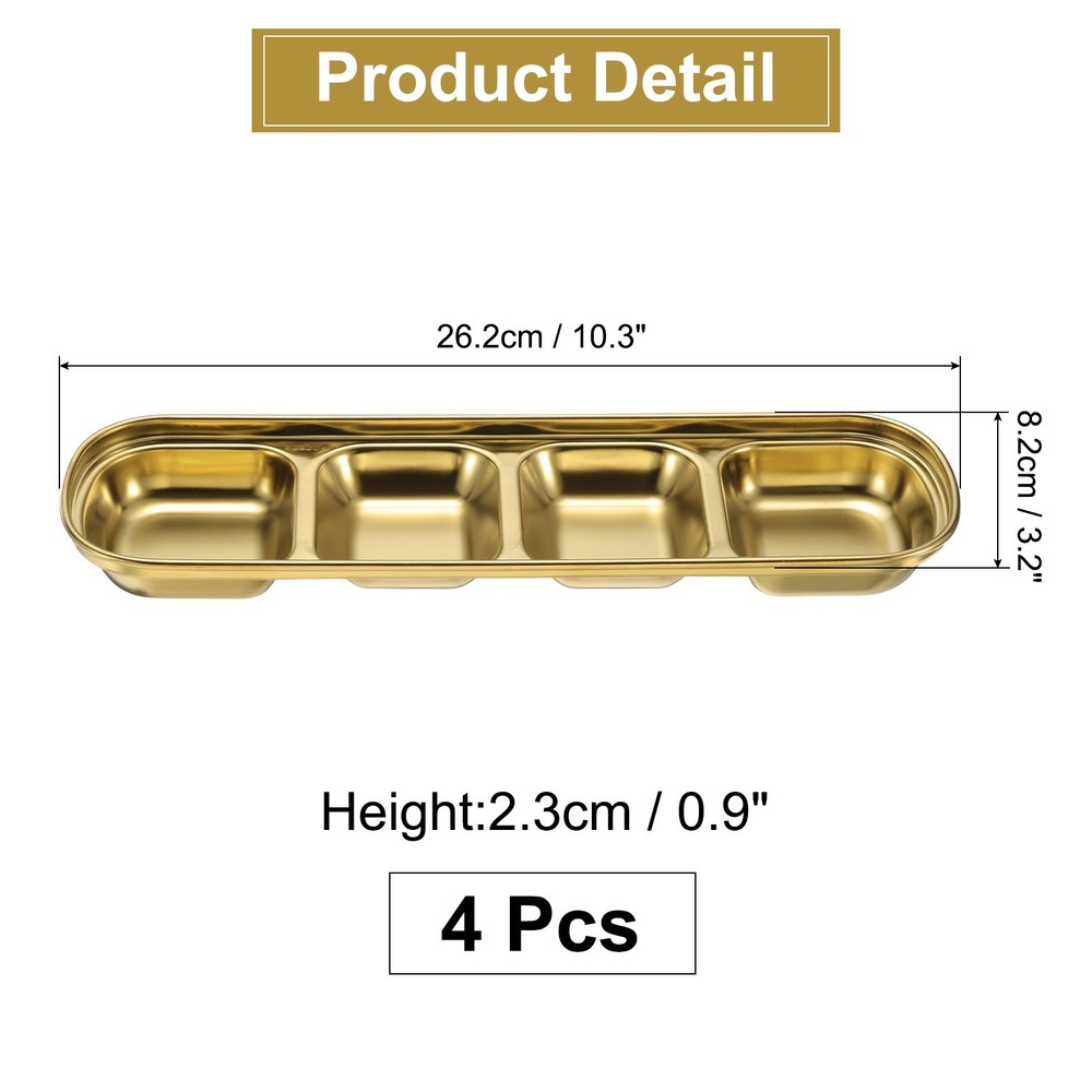 4pcs Metal Dish Dipping with 4 Rectangular Compartment Divided Gold