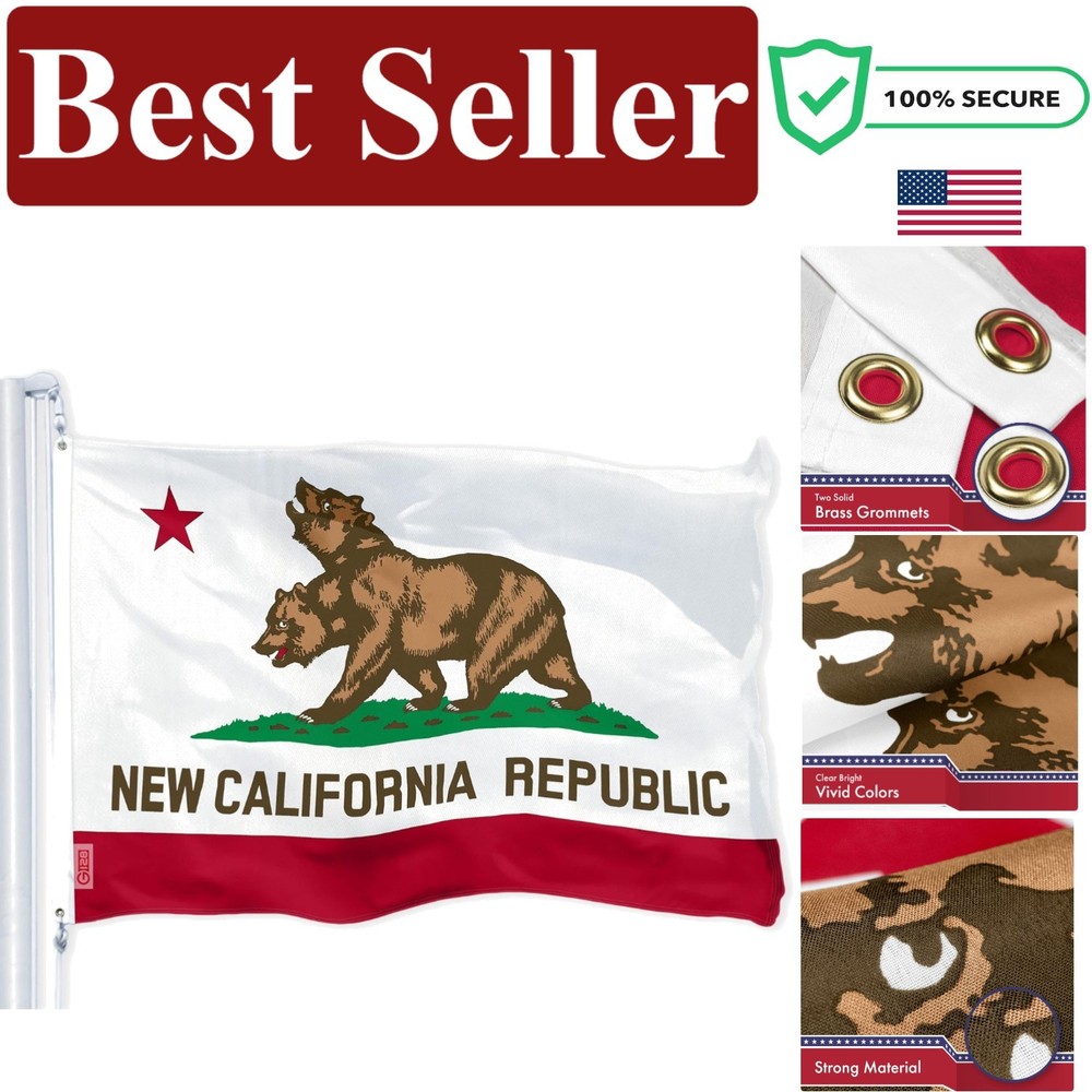 California Republic Flag 3x5 Ft | Durable 150D Polyester with Brass Grommets