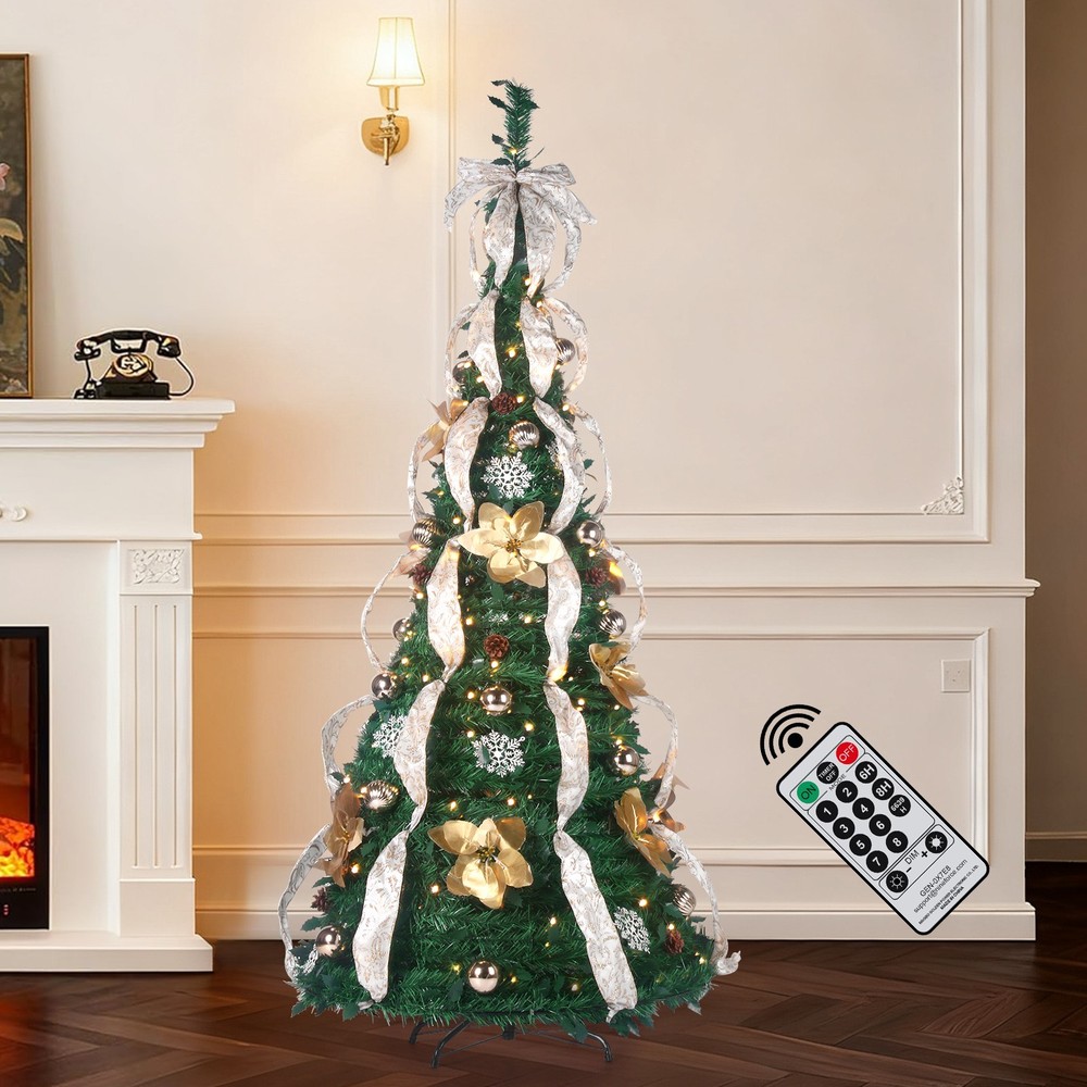 6Ft Pop Up Christmas Tree Pull Up Christmas Tree with 200 LED Lights & Remote