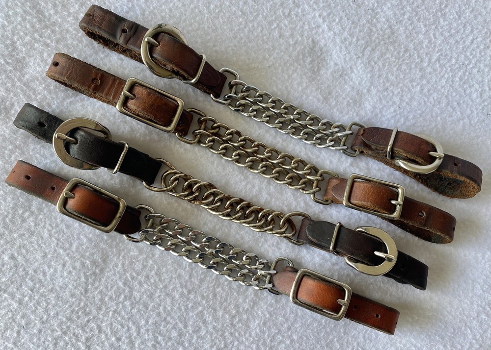 Lot (4) Great QUALITY Leather Curb Chains~Double & Flat Link~Nice Condition