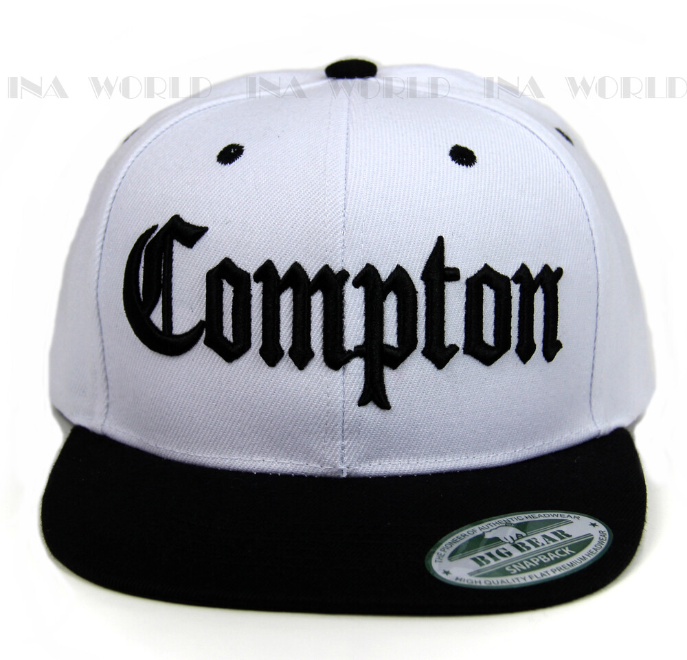 COMPTON hat 3D Embroidered Snapback Baseball cap Flat Bill -White/Black