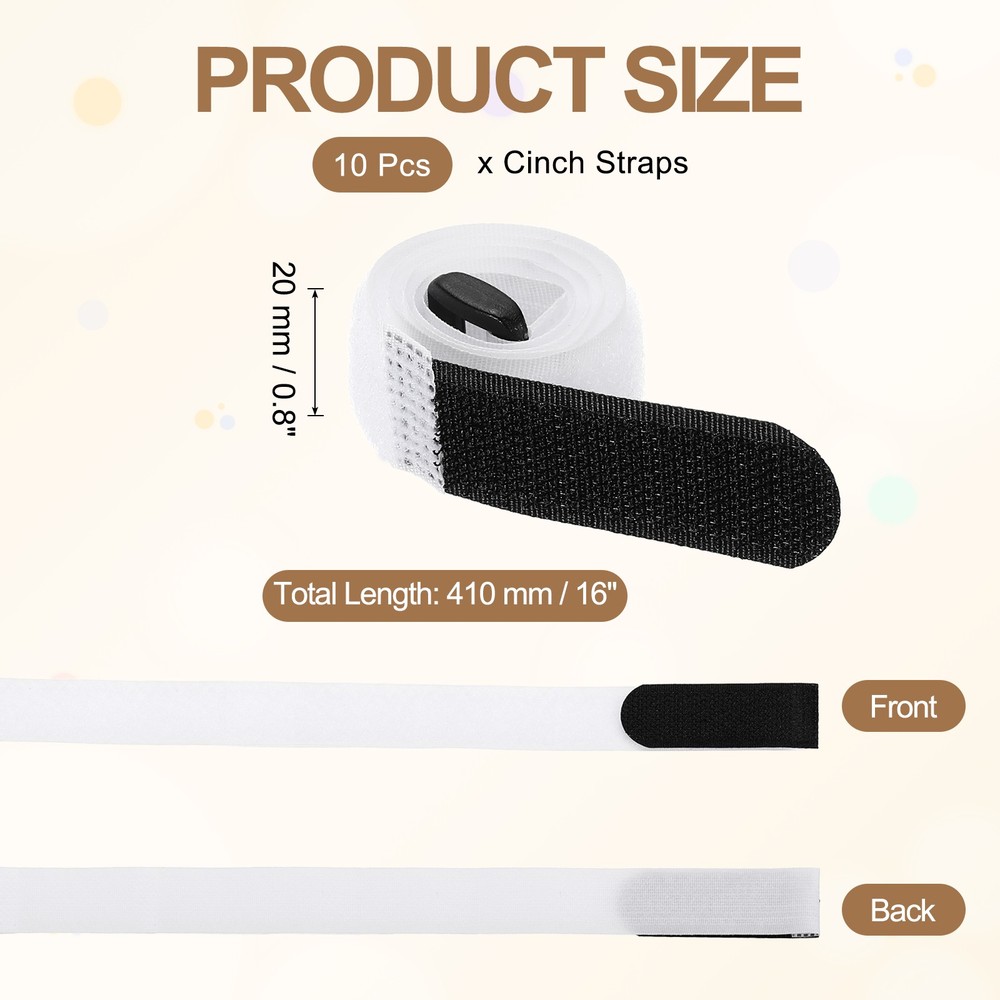 10pcs Reusable Cinch Straps 0.8"x16" Hook and Loop Cable Securing Straps, White