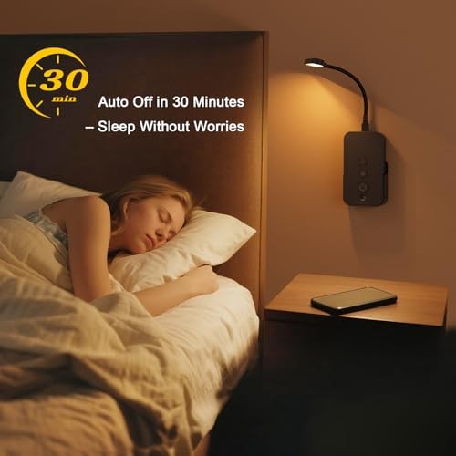 Wall Mounted Reading Light: Dimmable LED Book Lights with Timer & 1Pack Black