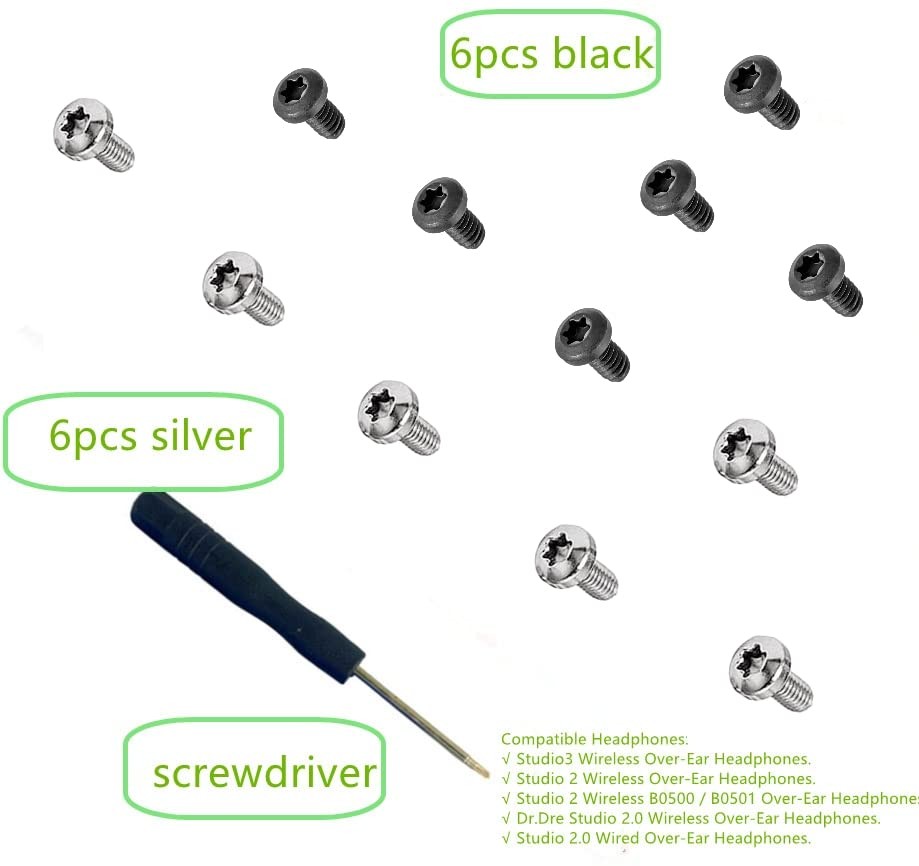Studio Pro Headband Screws Replacement for Beats 3, 4mm, Silver+black