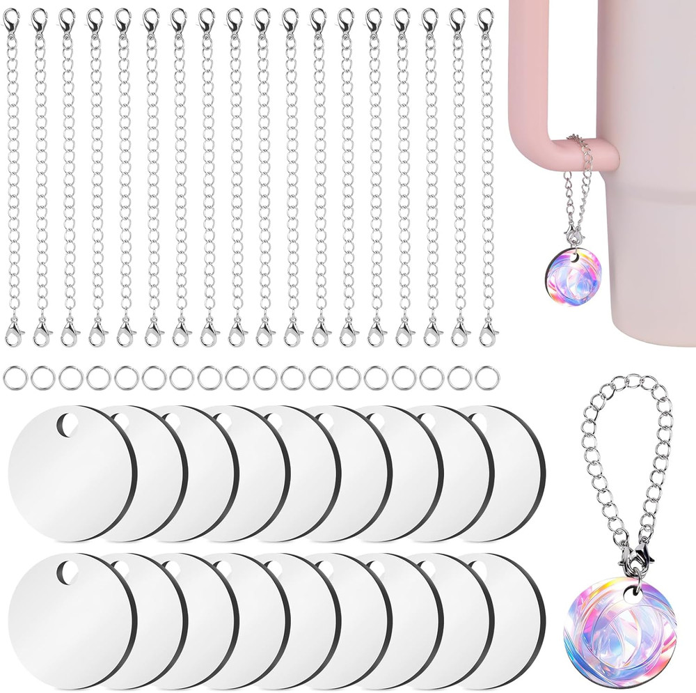 Sublimation Keychain Blanks Bulk, 54PCS round Sublimation Blanks, Heat Transfer