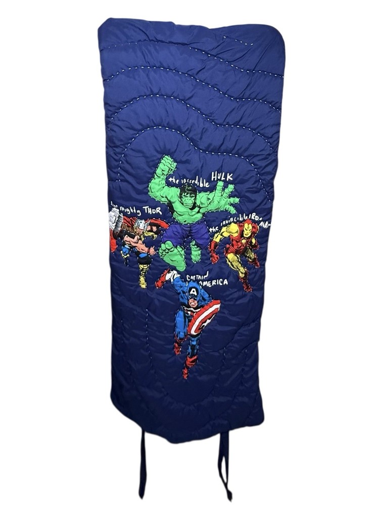 Pottery Barn Kids Marvel Comics Avengers Sleeping Bag Super Hero Blue Camping