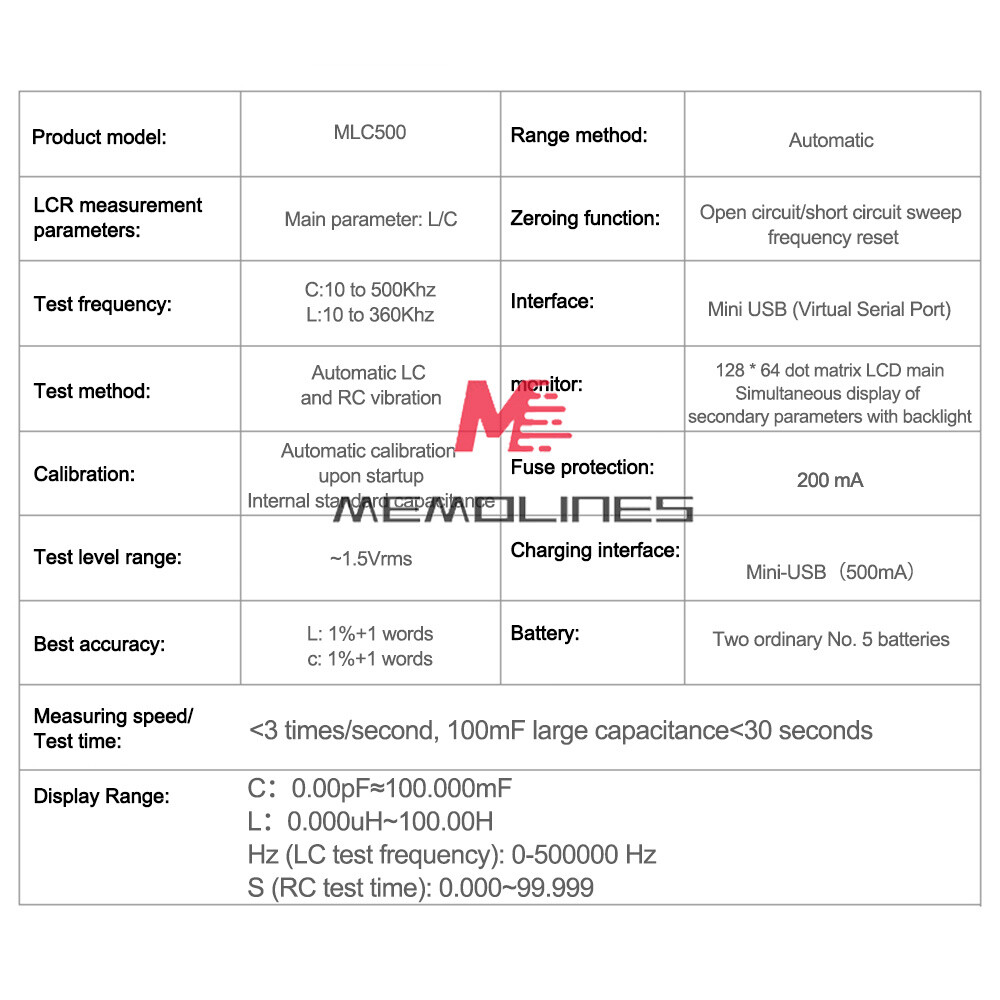 MLC500 Auto Range Capacitance Inductance Meter Digital Capacitance Tester new