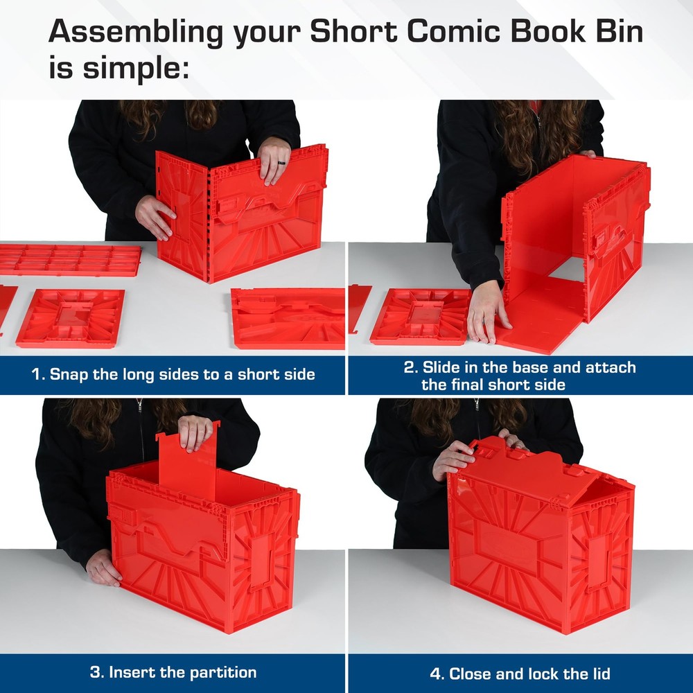 BCW Short Comic Book Bin | Holds 150 Comics | Stackable Plastic Single, Red