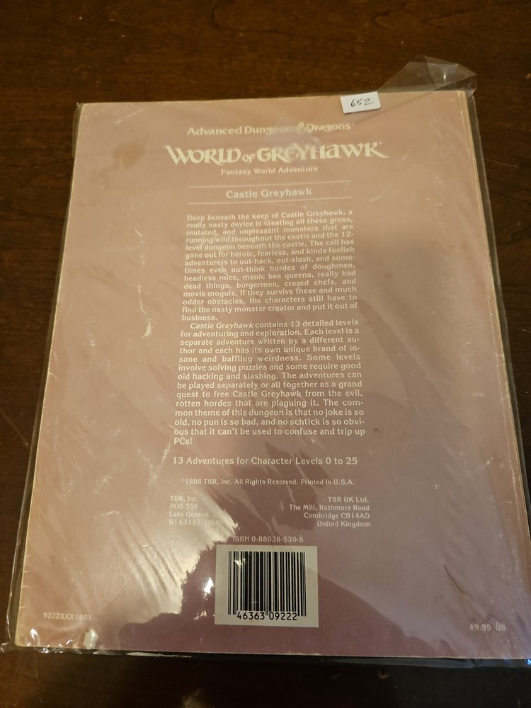 Castle Greyhawk Wg7 9222 TSR Greyhawk Dungeons Dragons Vintage