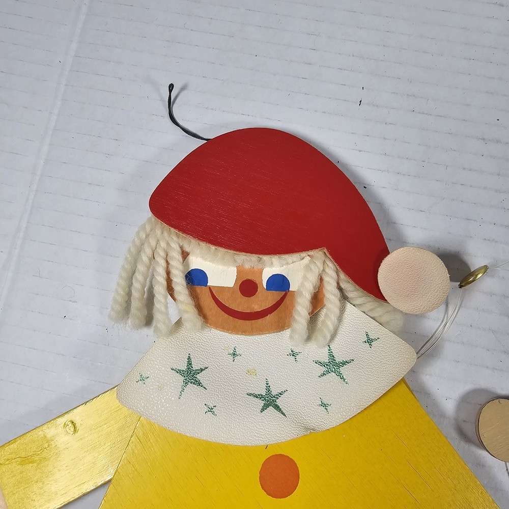 Vintage Wood Pull String Toy Clown - Made In Germany