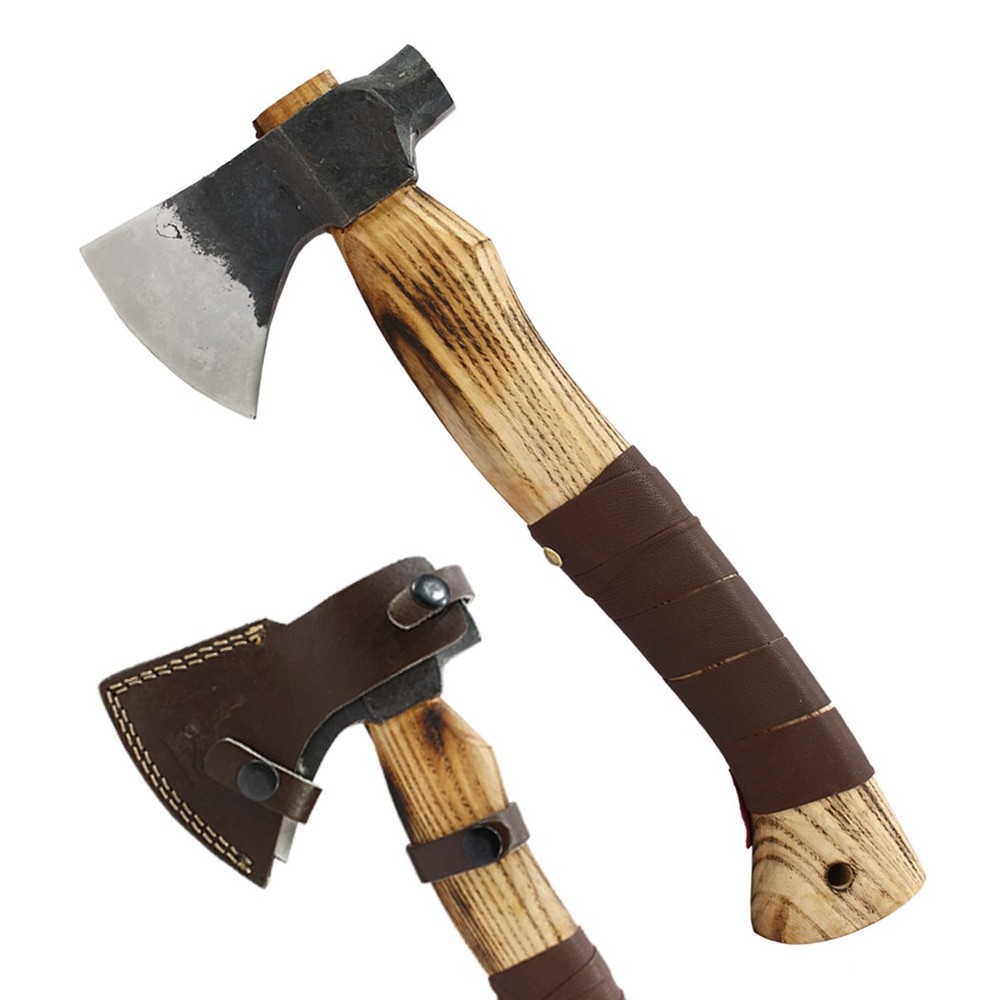 TheBoneEdge 12"" Throwing Axe Leather Wrapped Handle Hand Forged Hatchet Axe Wit