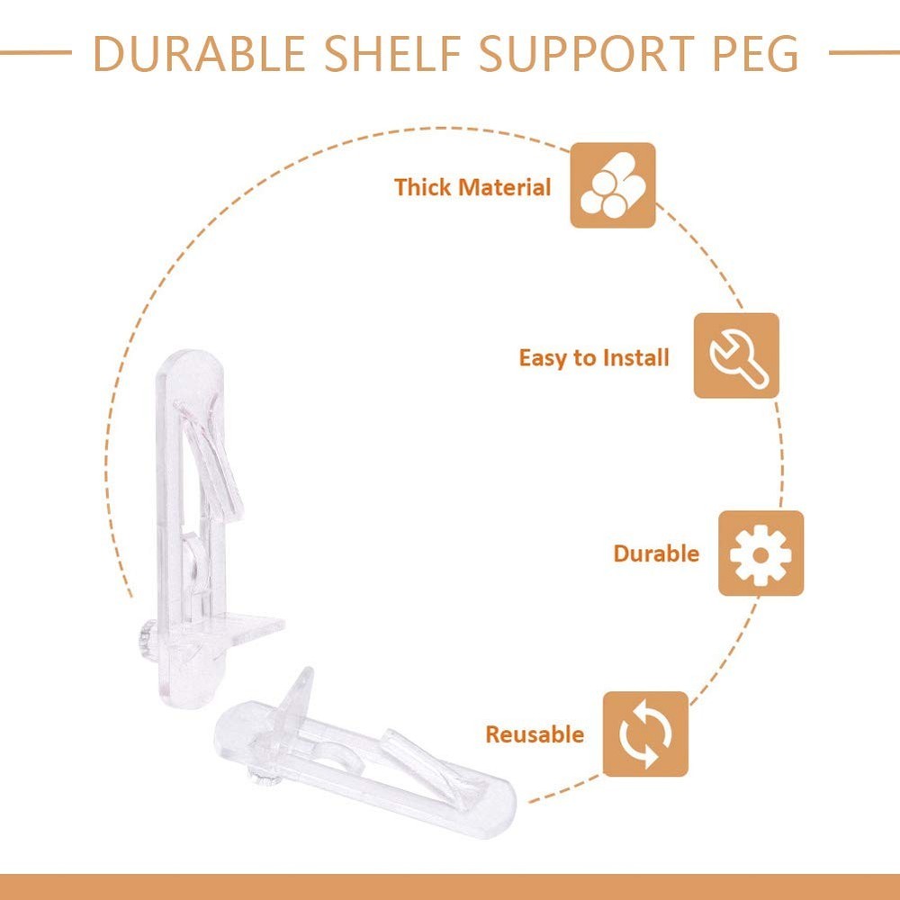 30 Pack Shelf Support Peg, Clear Plastic Cabinet Shelf Pins, Self-Locking Bra...