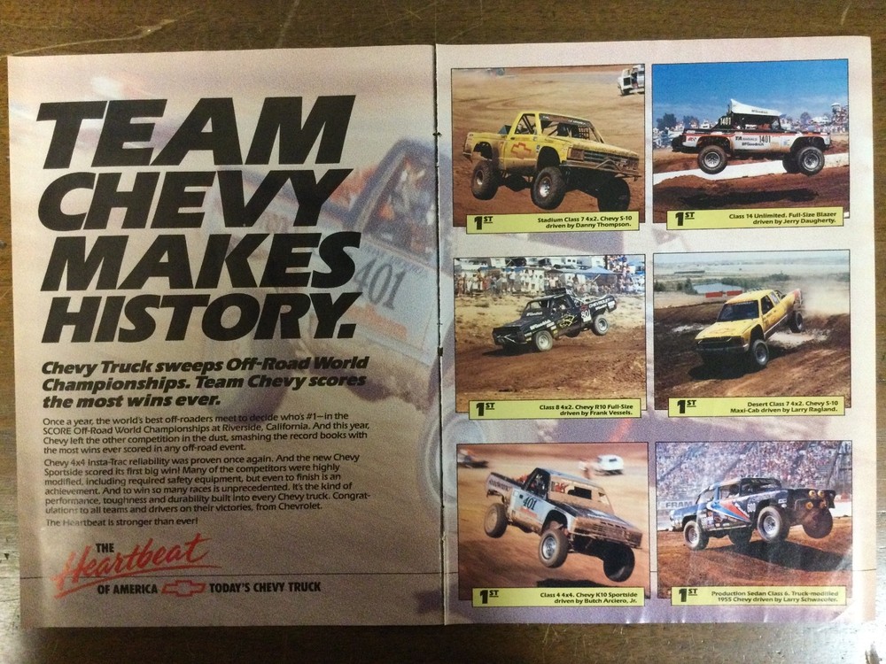 Misc 5969 Advertisement Racing 1988 Chevrolet Team Chevy Makes History 2 pg 2 pc