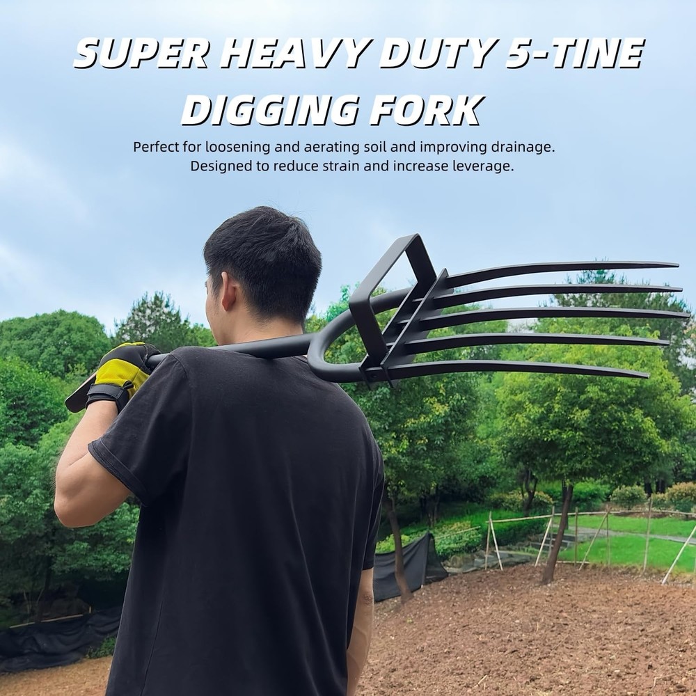 Garden Fork, Pitchforks for Digging Composting Spading, Long Hand Tiller &...