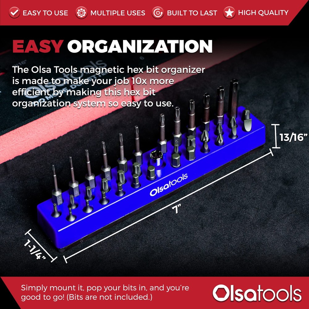 Hex Bit Organizer with Strong Magnetic Base - Blue Holder for Drill, Tamper, ...