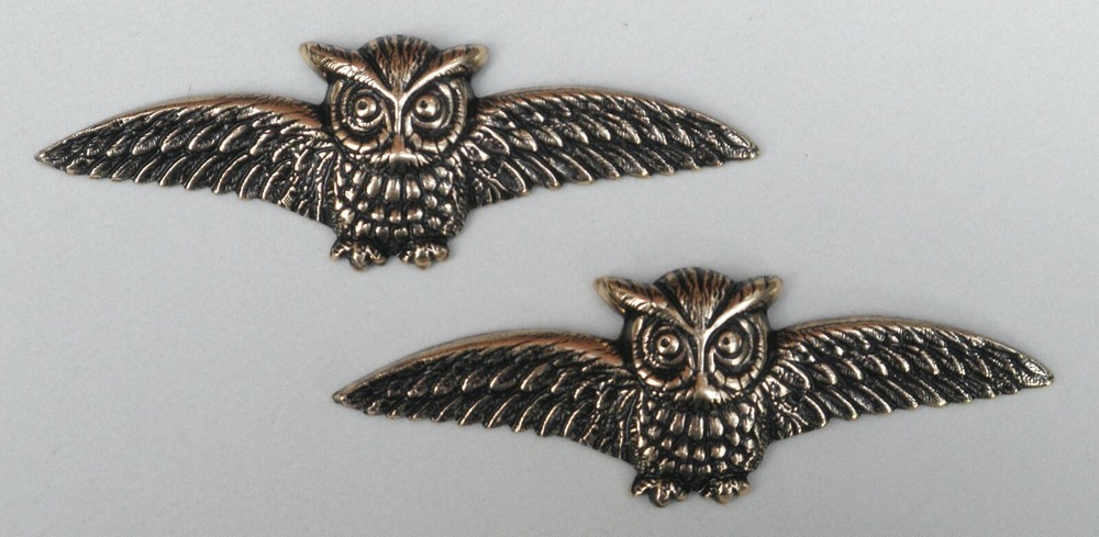 #4212 SMALL ANTIQUED GOLD OWL COMPONENT - 2 Pc Lot