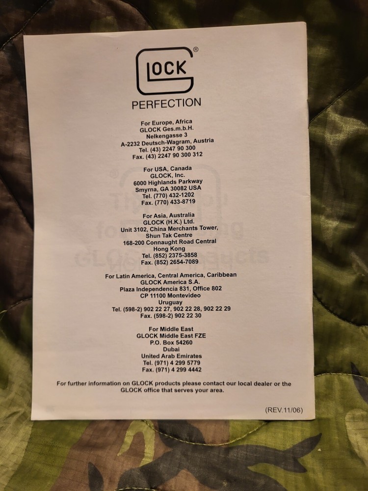 Glock Generic Owners Instruction Manual Rev. 11/06 EXC COND