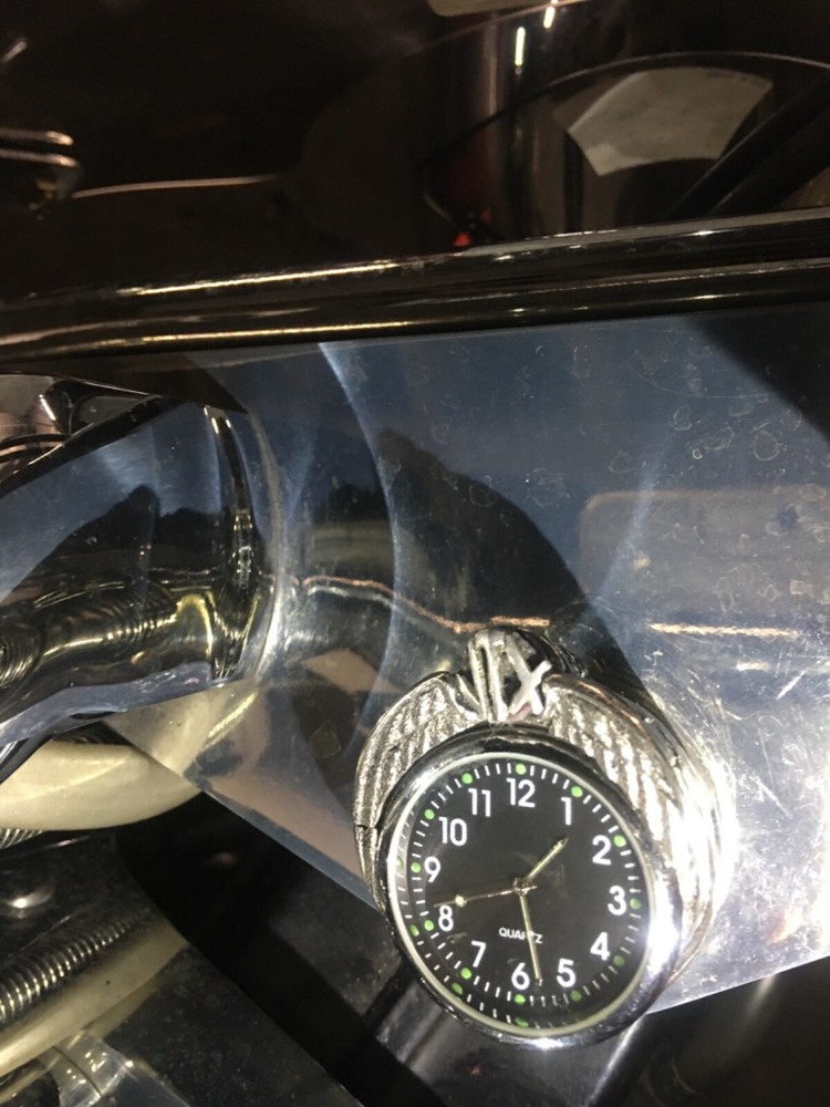 Honda VTX Stem mounted white brass Winged clock.