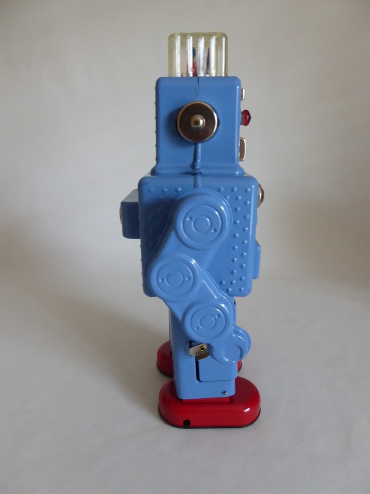 2000 SCHYLLING SMOKING ROBOT BLUE WALKING TIN ROBOT TOY (NEW) TESTED