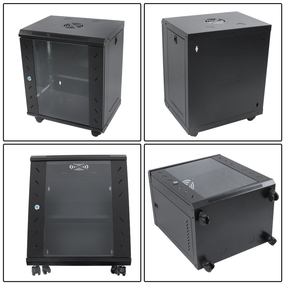 Wall Mount Server Rack 15.5" Deep Locking Glass Door & Panels 12U