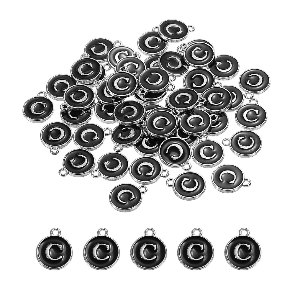 Alphabet C Enamel Letter Charm Enamel Initial Charm Black 50 Pcs