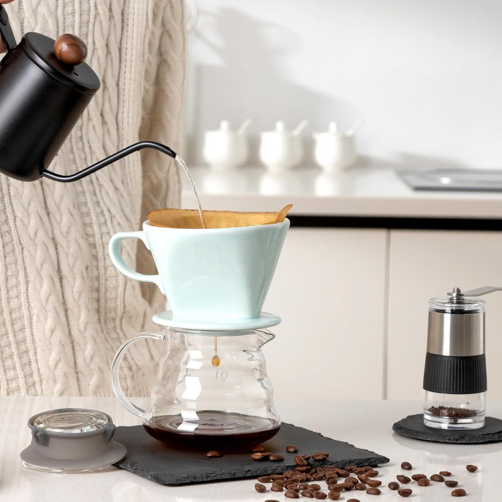 Pour over Ceramic - Coffee Dripper Ceramic Coffee Maker with 3 Holes Flat Bottom