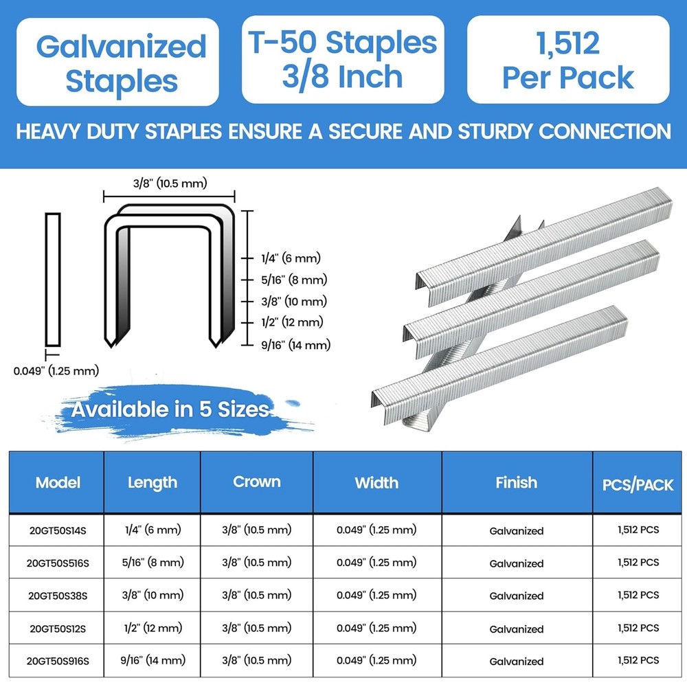 Heavy Duty 3/8 Inch Staples for Staple Gun