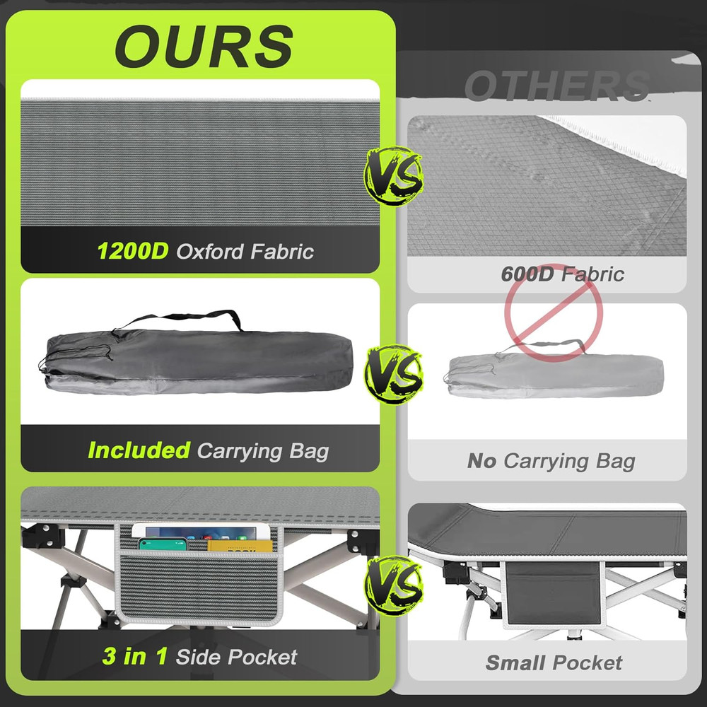 Camping Cot, Folding Camping Cot Bed for Adults Sleeping 1200D Double Layer Oxfo