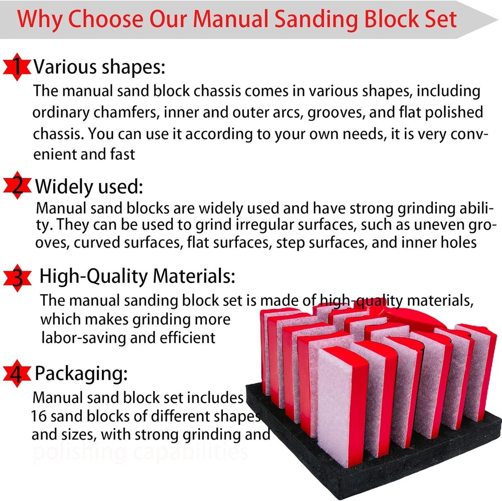 16-Piece Contoured Profile Hand Sanding Block Set with Hook and Loop I