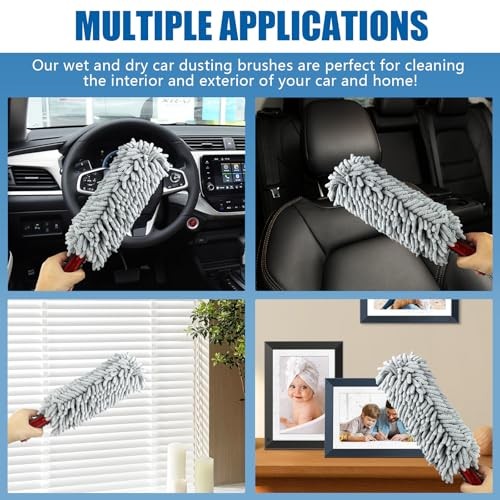 Car Duster Interior & Exterior, 13.78" Soft Microfiber Auto Duster Light Gray